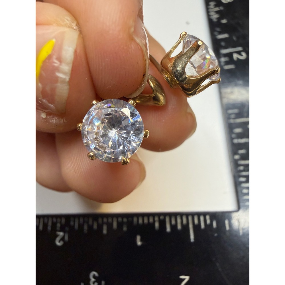 Gold Tone Round Clear Cubic Zirconia Leverback Drop Earrings Sparkly Solitaire